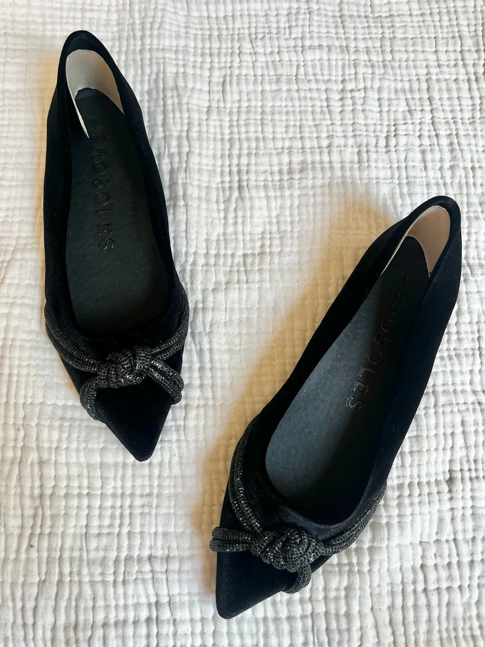 Aerosoles NWOT Women's Black Pointed Toe Damir Rhinestone Comfort Ballet Flat 8W
